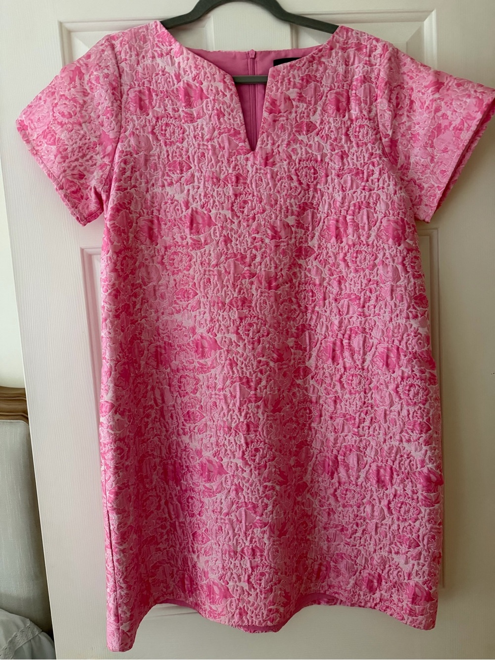 Pink Textured Shift Dress - Women's Casual Elegant